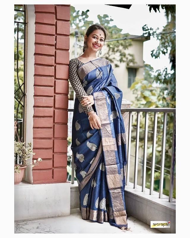 Cottan Saree with Unstitched Blouse in Blue