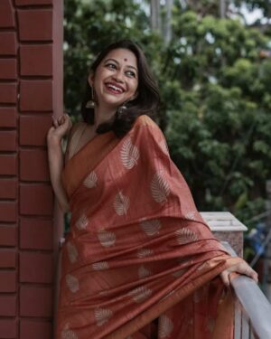 Cottan Saree with Unstitched Blouse in Orange