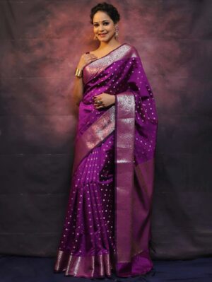 Cottan Saree with Unstitched Blouse in Royal Purple