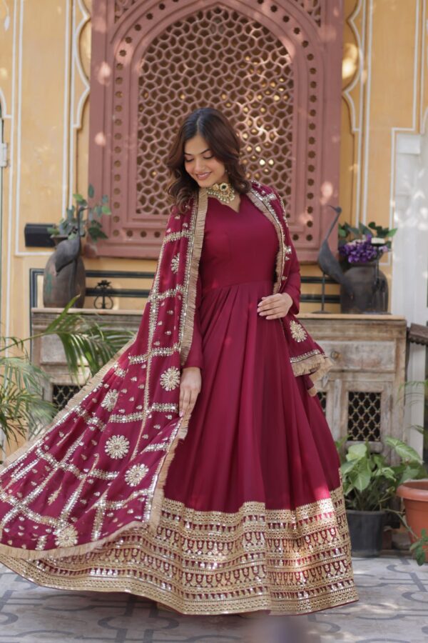 Dark Maroon Designer Readymade Gown 1