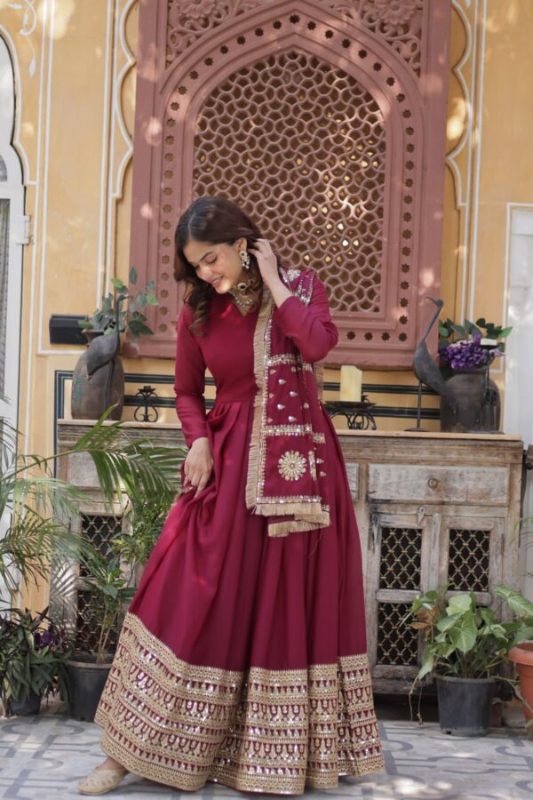 Dark Maroon Designer Readymade Gown 2