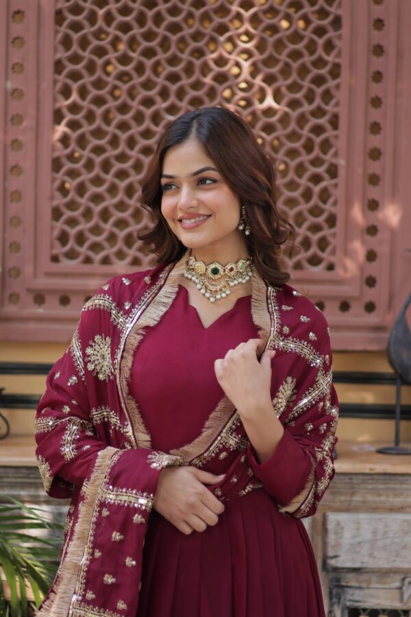 Dark Maroon Designer Readymade Gown 3