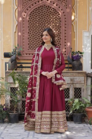 Dark Maroon Designer Readymade Gown
