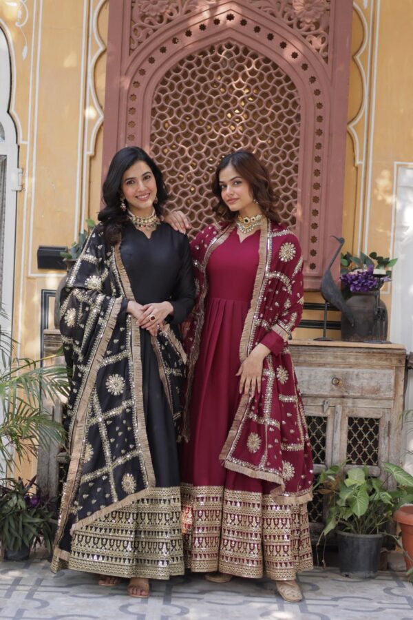 Dark Maroon Designer Readymade Gown 4