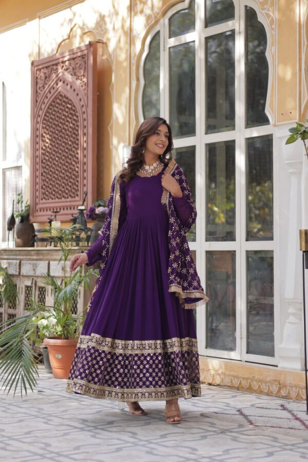 Dark Purple Embroidered Faux Blooming Gown 1
