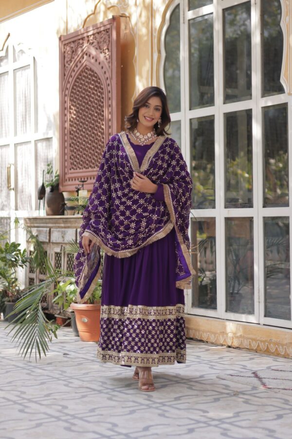 Dark Purple Embroidered Faux Blooming Gown 3