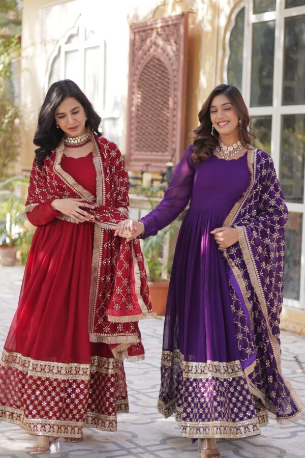 Dark Purple Embroidered Faux Blooming Gown - Image 5