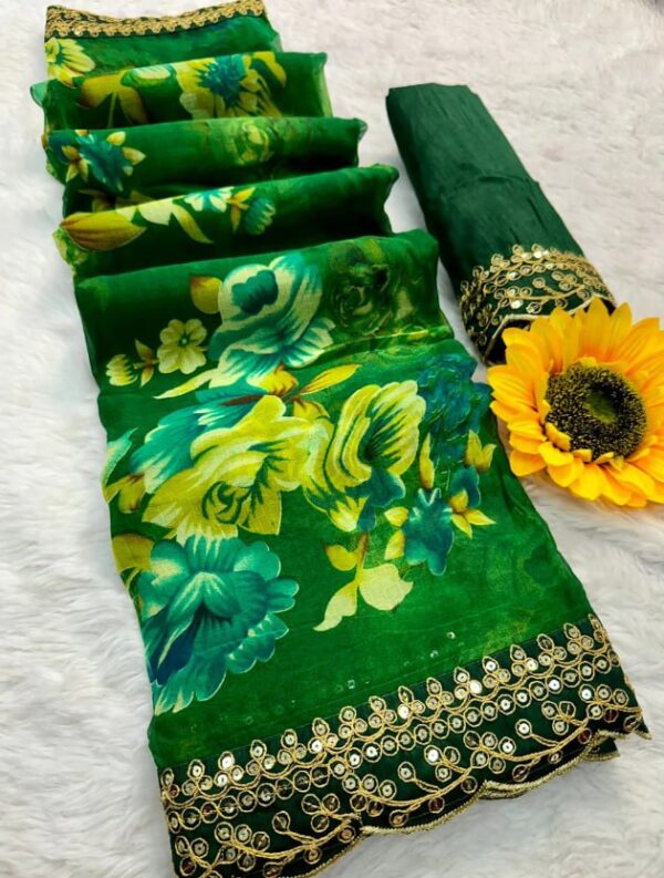 Georgette Saree with Unstitched Green 4