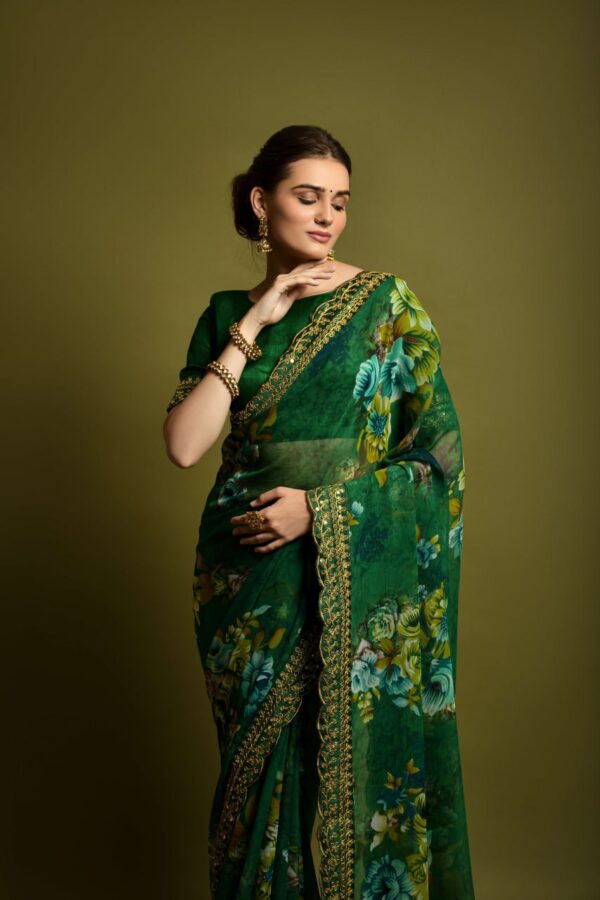 Georgette Saree with Unstitched Green