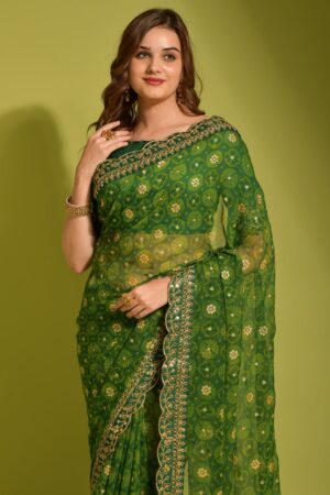 Georgette Saree with Unstitched Mehndi