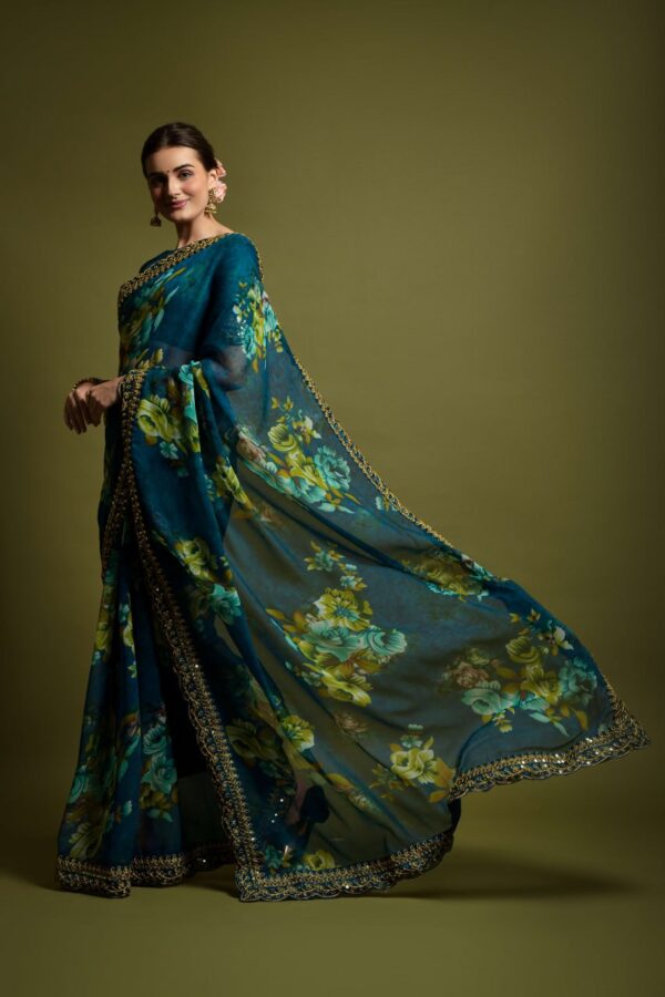 Georgette Saree With Unstitched Blouse Morpitch - Image 2