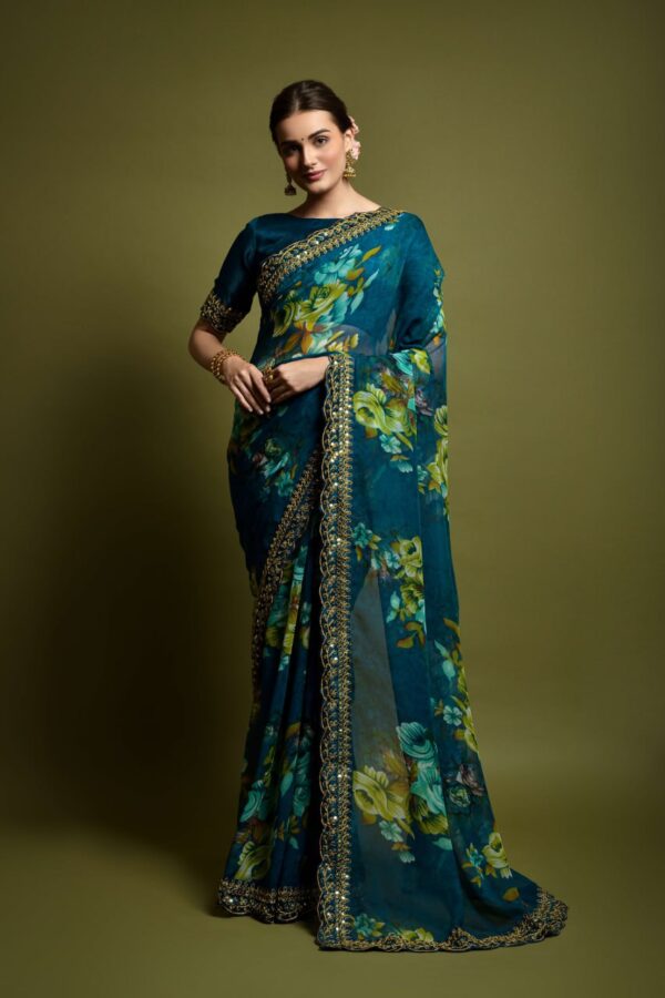Georgette Saree with Unstitched Morpitch 2