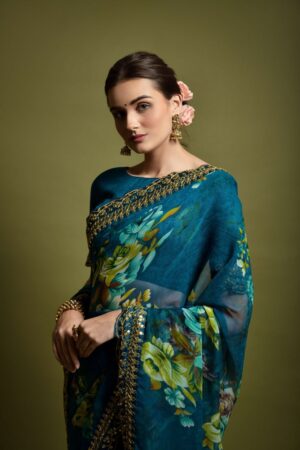 Georgette Saree with Unstitched Morpitch