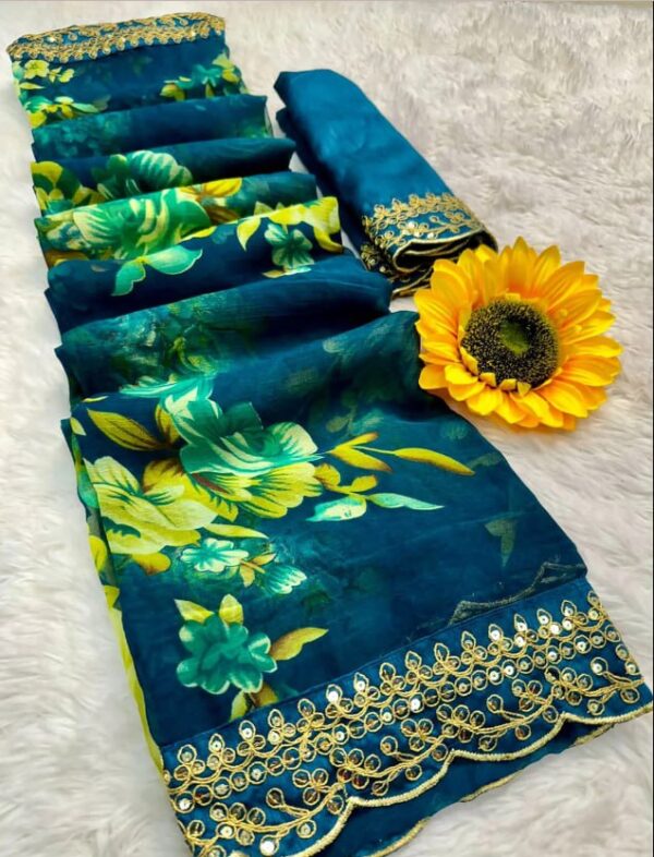 Georgette Saree With Unstitched Blouse Morpitch - Image 5