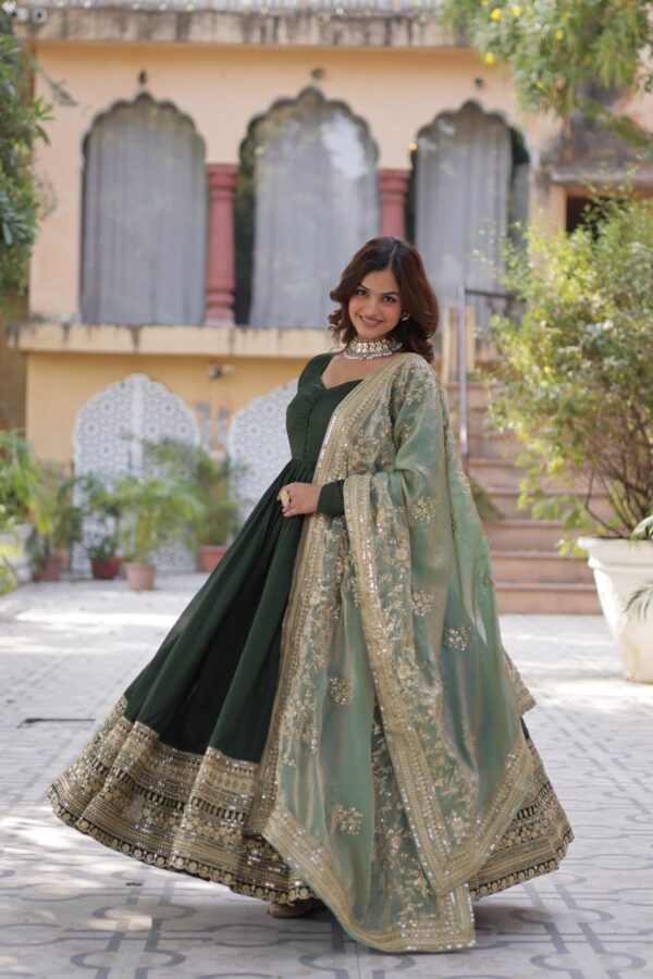 Green Shimmer Vichitra Gown - Image 2