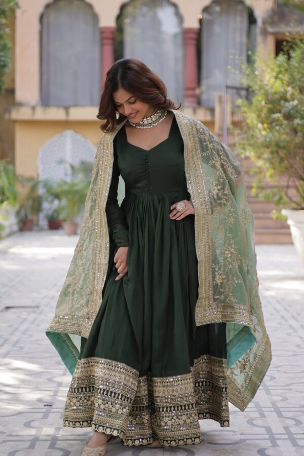 Green Shimmer Vichitra Gown 2
