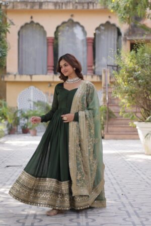 Green Shimmer Vichitra Gown