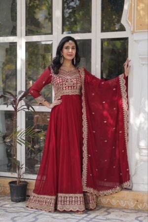 Maroon Designer Readymade Gown