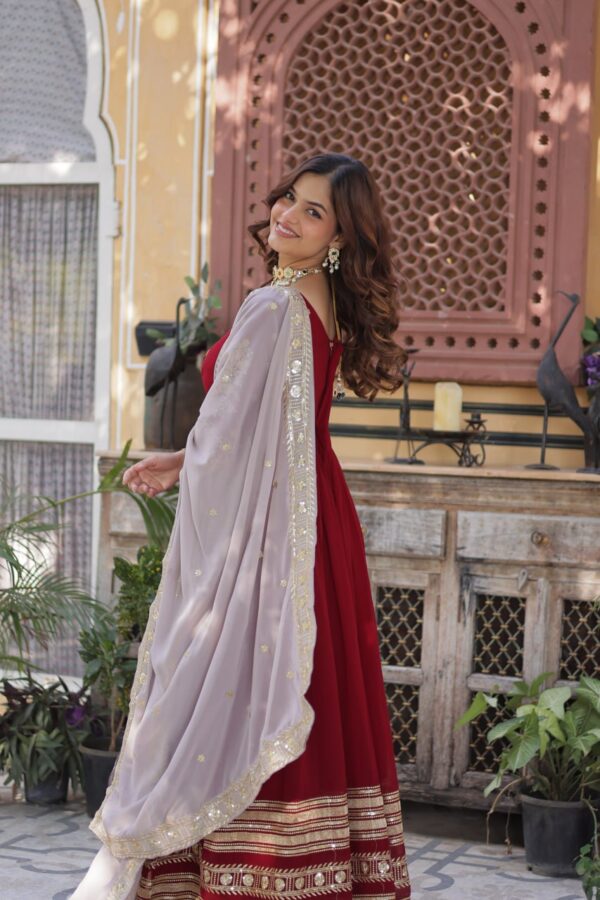 Maroon Embroidered Faux Blooming Gown 4