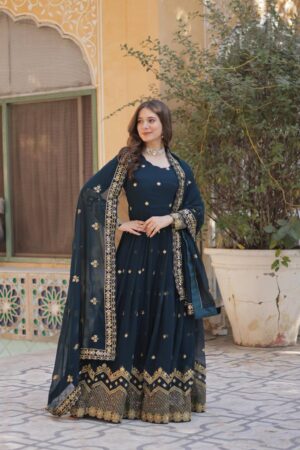 Morpitch Embroidered Faux Blooming Georgette Gown