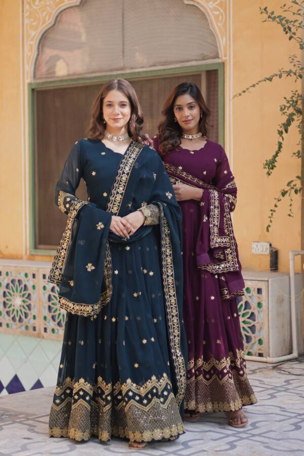 Morpitch Embroidered Faux Blooming Georgette Gown 4