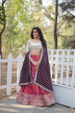 Pink Embroidered Faux Georgette Lehenga Choli
