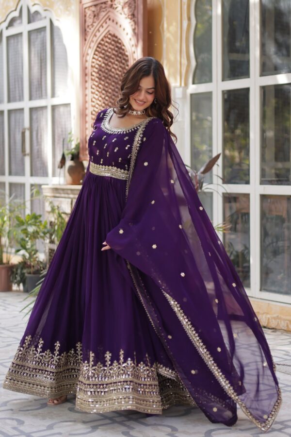 Purple Embroidered Faux Blooming Gown 1