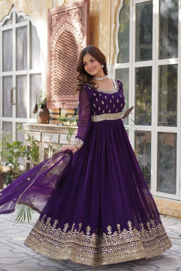 Purple Embroidered Faux Blooming Gown - Image 3