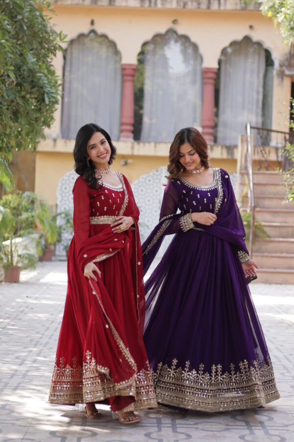 Purple Embroidered Faux Blooming Gown - Image 5