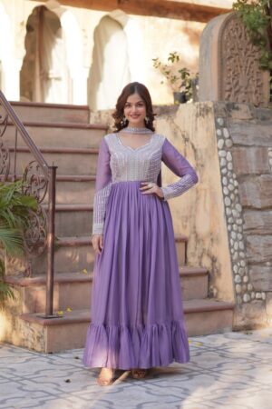 Purple Embroidered Star Georgette Gown