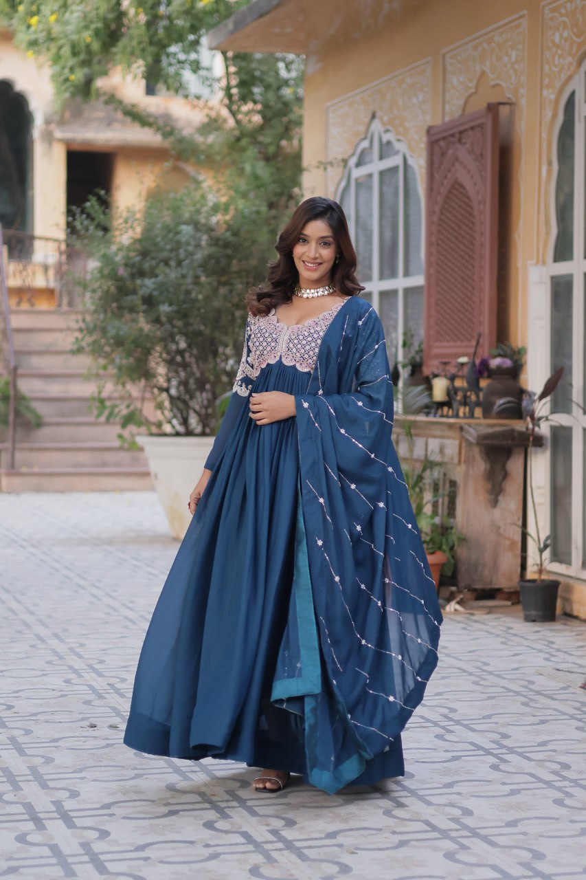 Rama Embroidered Star Georgette Gown
