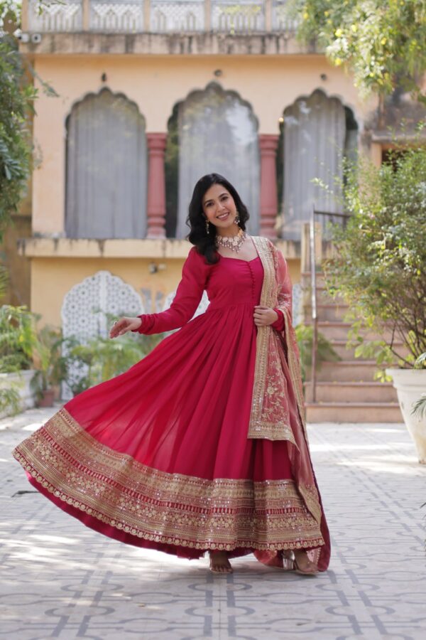 Rose Pink Shimmer Vichitra Gown 1