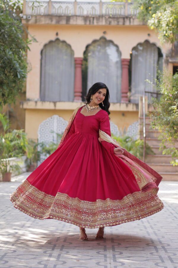 Rose Pink Shimmer Vichitra Gown 2
