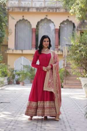 Rose Pink Shimmer Vichitra Gown
