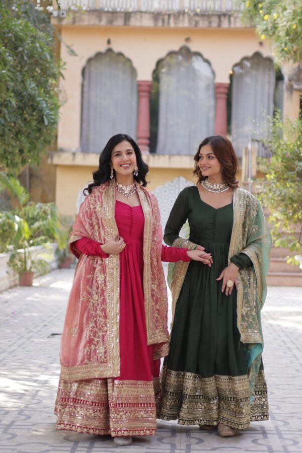 Rose Pink Shimmer Vichitra Gown 4