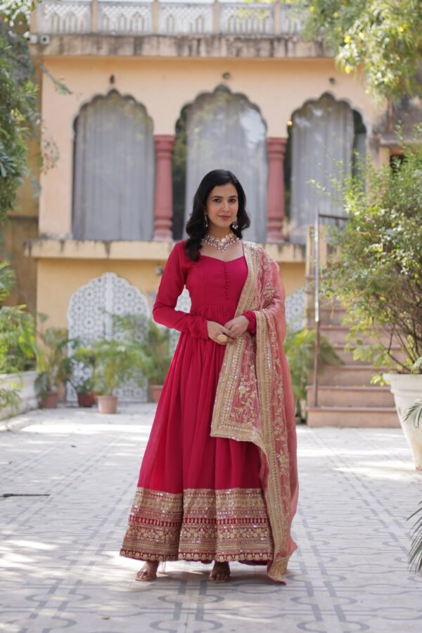 Rose Pink Shimmer Vichitra Gown