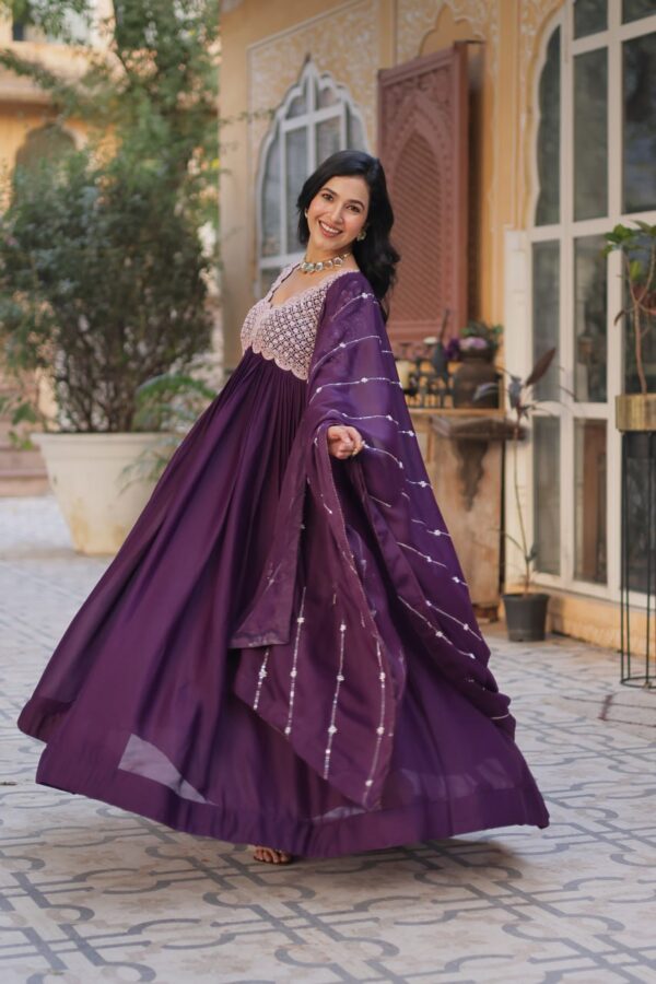 Wine Embroidered Star Georgette Gown 2