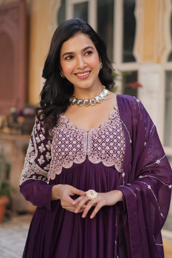 Wine Embroidered Star Georgette Gown 3